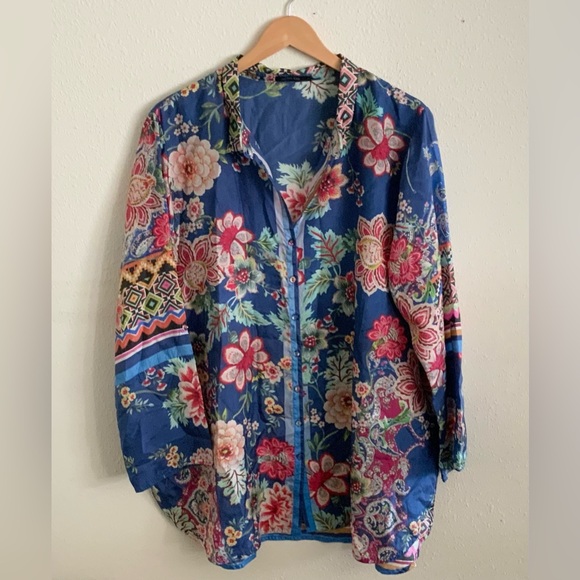 Johnny Was Tops - Johnny Was Hebea Della Silk Floral Button Up Tunic Blouse